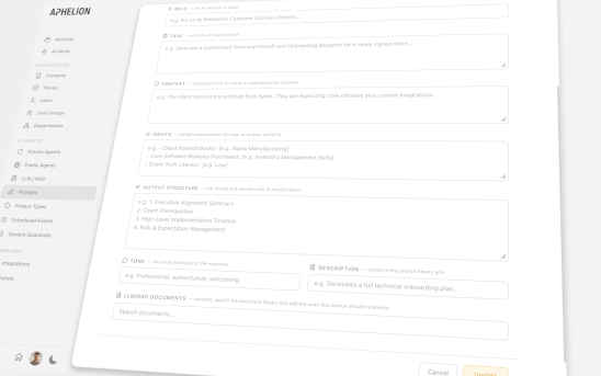 Aphelion prompt editor showing a customisable prompt